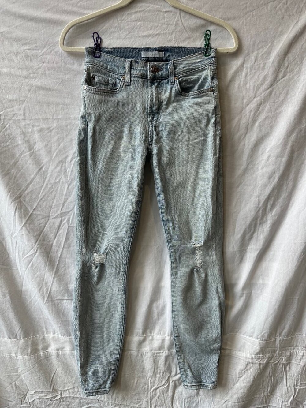 7 For All Mankind Gwenevere Skinny Jeans Light Wash Distressed Size 25